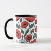 赤い鮮やかポピーの花イラストレーション模様 マグカップ (左)