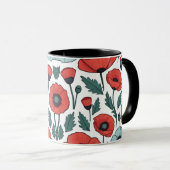 赤い鮮やかポピーの花イラストレーション模様 マグカップ (正面右)