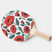 赤い鮮やかポピーの花イラストレーション模様 卓球ラケット (横)