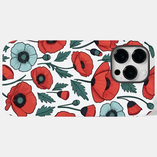 赤い鮮やかポピーの花イラストレーション模様 Case-Mate iPhoneケース (裏面 (横))