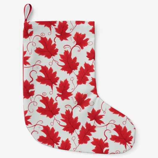 赤い鮮やかメープルの葉のパターン スモールクリスマスストッキング (正面)