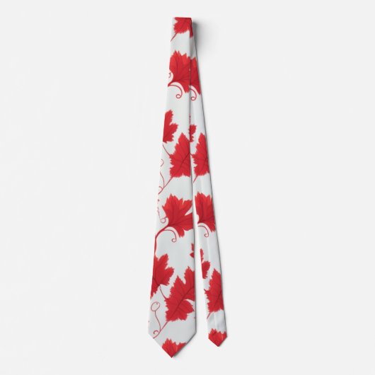 赤い鮮やかメープルの葉のパターン ネクタイ (正面)