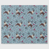 赤い鳥とトナカイ（青） ラッピングペーパー (フラット)