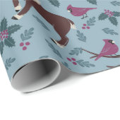 赤い鳥とトナカイ（青） ラッピングペーパー (ロールコーナー)