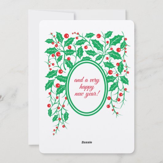 赤い鳥とホリーの実のフラットホリデーカード シーズンカード (裏面)