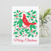 赤い鳥とホリーの実のフラットホリデーカード シーズンカード (スタンド正面)