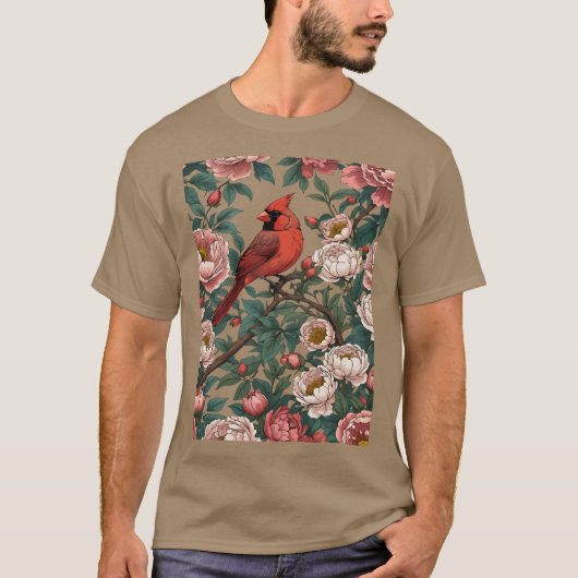 赤い鳥とボタン花 Tシャツ (正面)