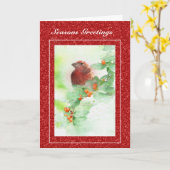 赤い鳥と実のクリスマスカード カード (黄色い花)