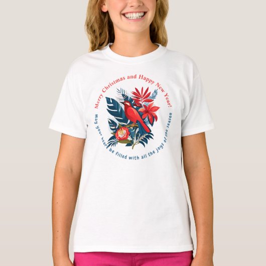 赤い鳥のボヘミアン メリークリスマス&良いお年を! Tシャツ (正面)