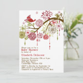 赤い鳥の冬のベイビーシャワー招待状（ウィンターチャーム） 招待状 (スタンド正面)