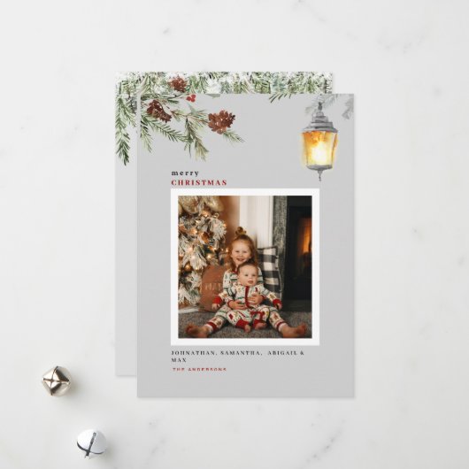 赤い鳥の冬の葉の写真クリスマスカード シーズンカード (正面/裏面インサイチュ)