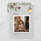 赤い鳥の冬の葉の写真クリスマスカード シーズンカード (正面/裏面)