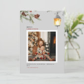 赤い鳥の冬の葉の写真クリスマスカード シーズンカード (スタンド正面)