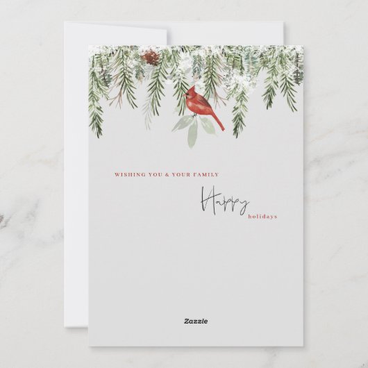 赤い鳥の冬の葉の写真クリスマスカード シーズンカード (裏面)