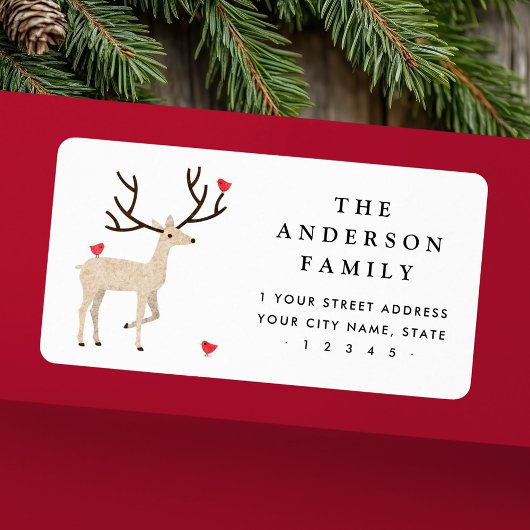 赤い鳥の可愛い牡鹿差出人住所 ラベル