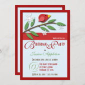 赤い鳥の枝 – バースデーパーティ招待状 招待状 (正面/裏面)