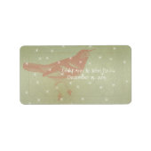 赤い鳥の緑の木目と星付き日付保存 ラベル (正面)