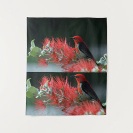 赤い鳥の緑の枝壁アート – 印象的 タペストリー