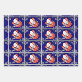 赤い鳥の青と赤パーソナライズされたと銀 ラッピングペーパーシート