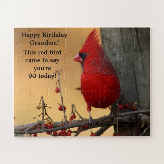 赤い鳥の（鳥）ショウジョウコウカンチョウ大きなピースのギフト祖母 ジグソーパズル (横)