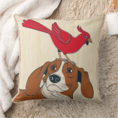 赤い鳥を鼻に付けた犬の枕 – かわいい動物のThr クッション (ブランケット)