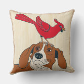 赤い鳥を鼻に付けた犬の枕 – かわいい動物のThr クッション (裏面)