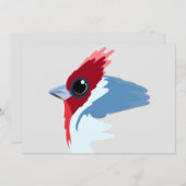 赤い鳥冠の（鳥）ショウジョウコウカンチョウ鳥 招待状 (正面/裏面)