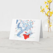 赤い鳥及び赤berried木のメッセージカード(挨拶) カード (黄色い花)