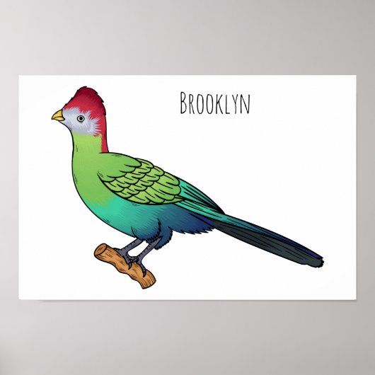 赤い鳥色の鳥の漫画イラストレーション ポスター (正面)