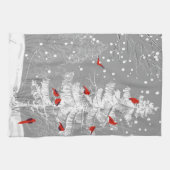 赤い鳥、白いクリスマス キッチンタオル (横)
