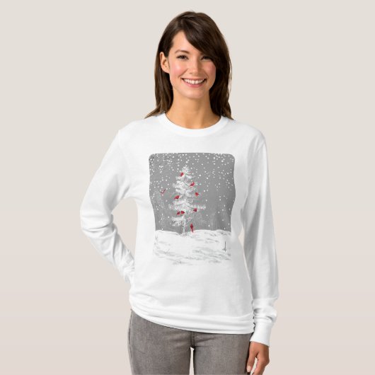 赤い鳥、白いクリスマス Tシャツ (正面フル)