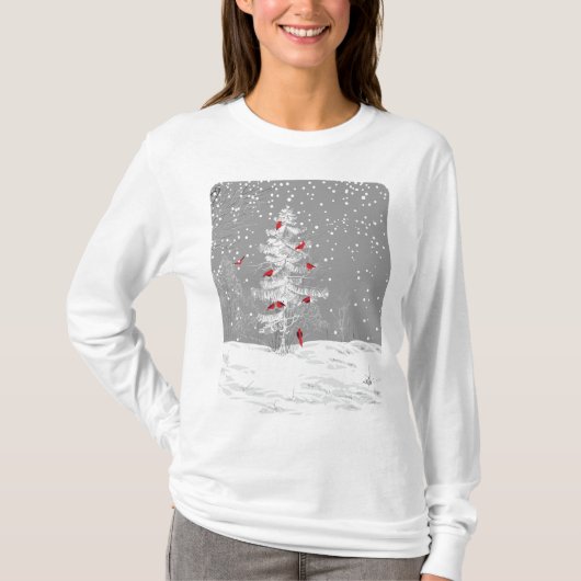 赤い鳥、白いクリスマス Tシャツ (正面)
