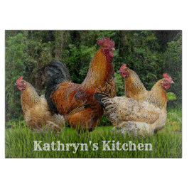 赤い鶏と鶏 カッティングボード