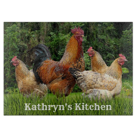 赤い鶏と鶏 カッティングボード (正面)