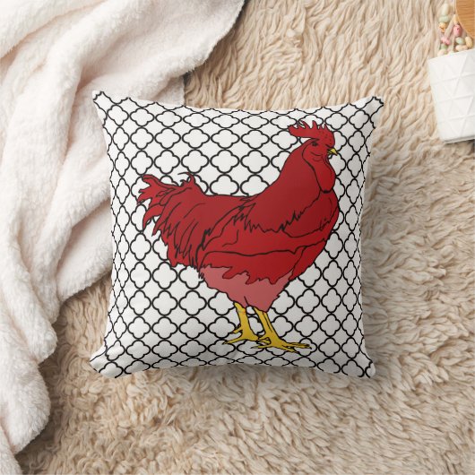 赤い鶏の枕 クッション (ブランケット)