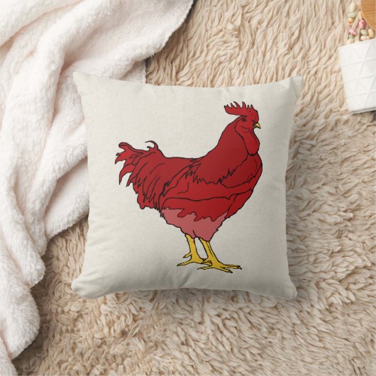 赤い鶏の枕 クッション (ブランケット)