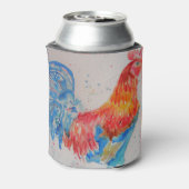 赤い鶏の水色絵を描のアートチキン 缶クーラー (缶裏面)