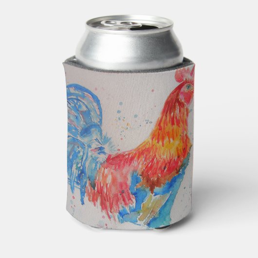 赤い鶏の水色絵を描のアートチキン 缶クーラー (缶裏面)