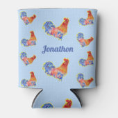 赤い鶏の鶏メンズカスタマイズ可能な名前 缶クーラー (正面)