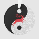 赤い鹿と黒フェイク白レース陰陽 オーナメント (正面)