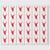 赤い鹿の頭と文字メリークリスマス ラッピングペーパー (フラット)