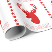 赤い鹿の頭と文字メリークリスマス ラッピングペーパー (ロールコーナー)