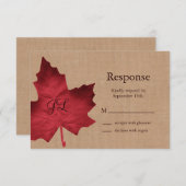 赤い麻のクロスにイニシャル入りの出欠確認カード 出欠カード (正面/裏面)