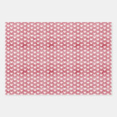 赤い麻の上に白いハート ラッピングペーパーシート (正面)