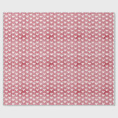 赤い麻の上に白いハート ラッピングペーパー (フラット)