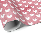 赤い麻の上に白いハート ラッピングペーパー (ロールコーナー)