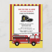 赤い黄ストライプの色の消防車の子供の4歳の誕生日 ポストカード (正面)