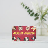 赤い黄色かわいい小さなサイズの犬ペットシッター 名刺 (スタンド正面)