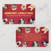 赤い黄色かわいい小さなサイズの犬ペットシッター 名刺 (正面/裏面)