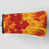 赤い黄色とオレンジのマリゴールドのメドレー ゴルフヘッドカバー (正面)